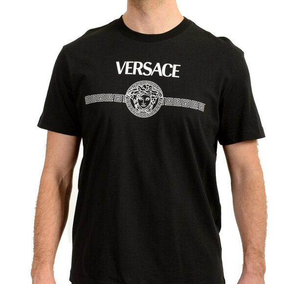 Versace Men's Black Short Sleeve White Medusa Logo Print T-Shirt US XS IT 46 - Picture 1 of 6